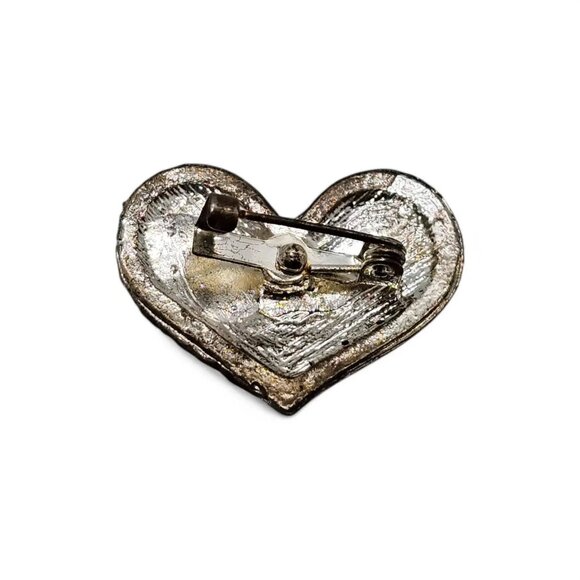 Crystal Heart Pin: Valentine's Day Brooch Silver and Green - Picture 2 of 3